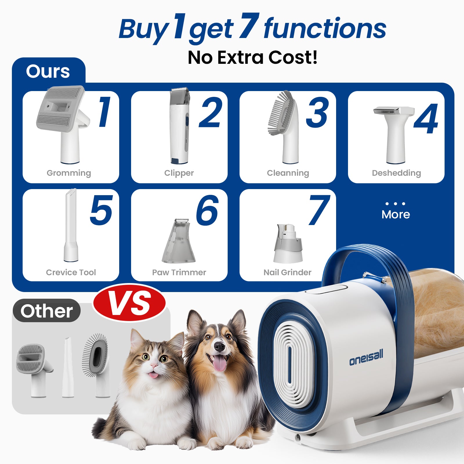 Oneisall Pet Vacuum | Lm2 7-In-1 Grooming Kit – oneisall