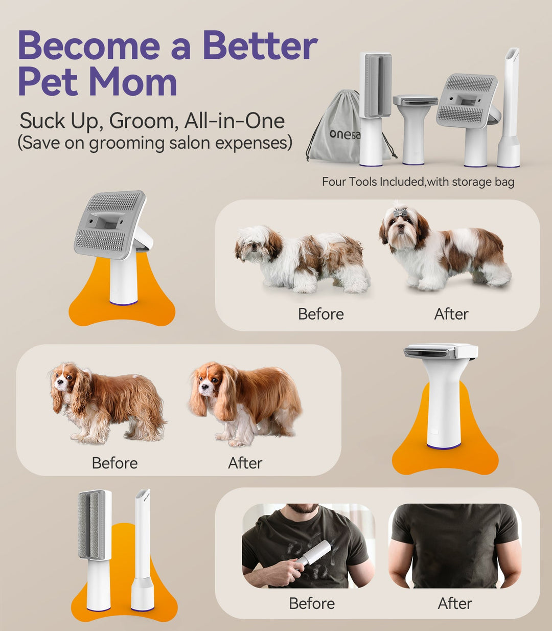 Dog grooming vacuum kit