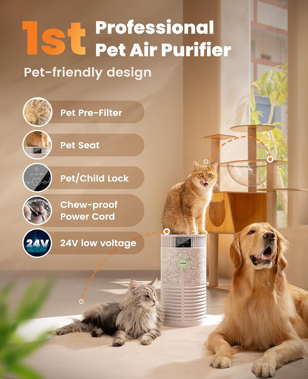 Oneisall PP01 Pet Air Purifier with Washable Filter