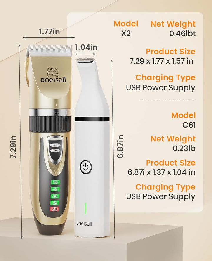 Oneisall X2&N5 3 in 1 Dog Clippers & Dog Paw Trimmer