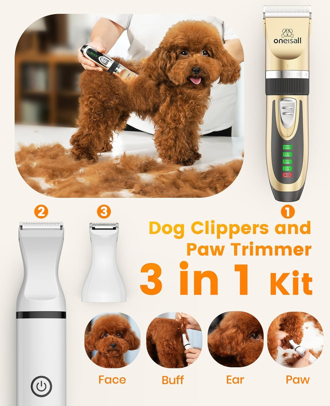 Oneisall X2&N5 3 in 1 Dog Clippers & Dog Paw Trimmer